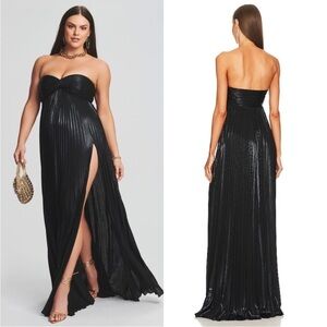 Retrofete Zoa Strapless Metallic Pleated Gown Black Empire Waist Maxi XXL NWT